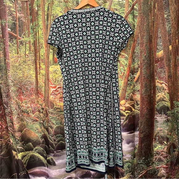 Max Studio Navy Green Tile Wrap Dress small workwear - Picture 6 of 12